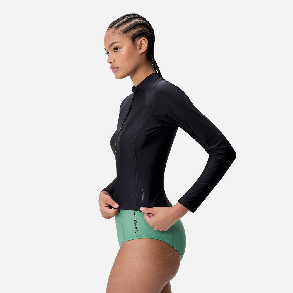 Áo Bơi Chống Nắng Nữ Speedo Long Sleeve Solid Zip - Đen - Supersports Vietnam