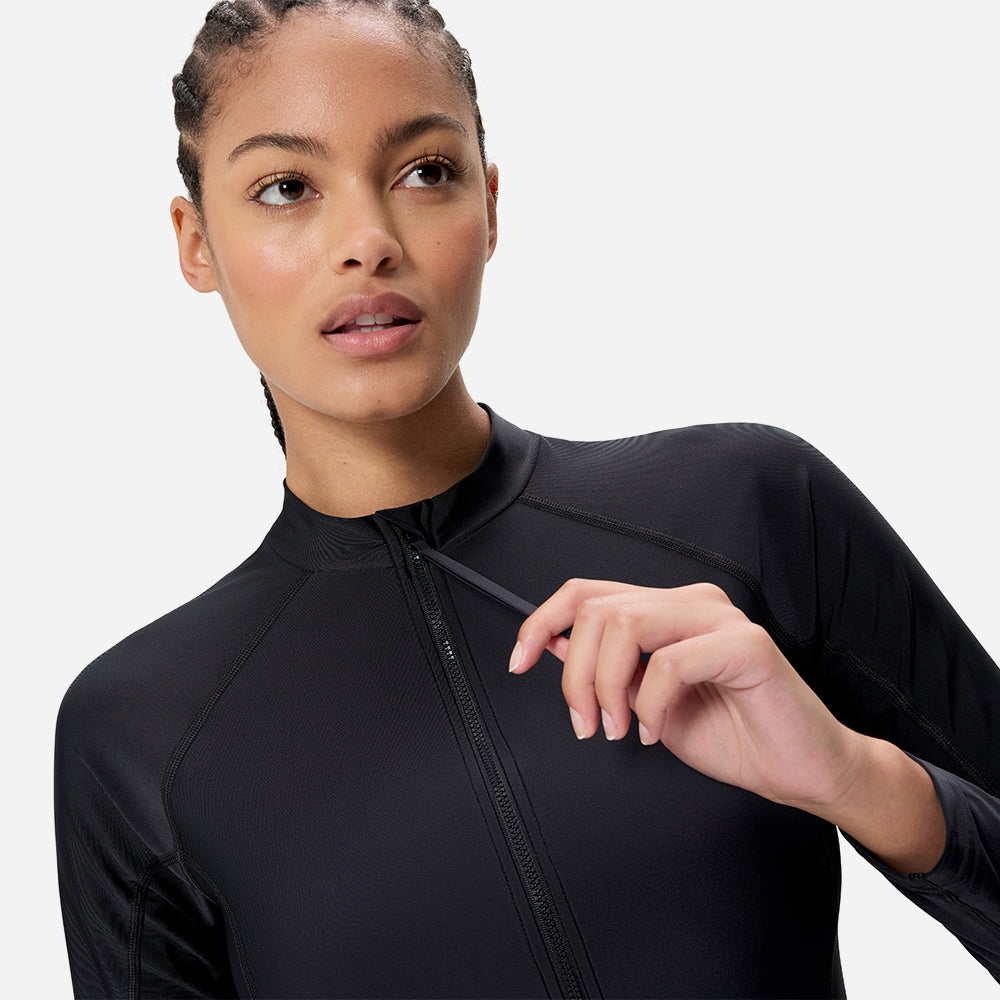 Áo Bơi Chống Nắng Nữ Speedo Long Sleeve Solid Zip - Đen - Supersports Vietnam