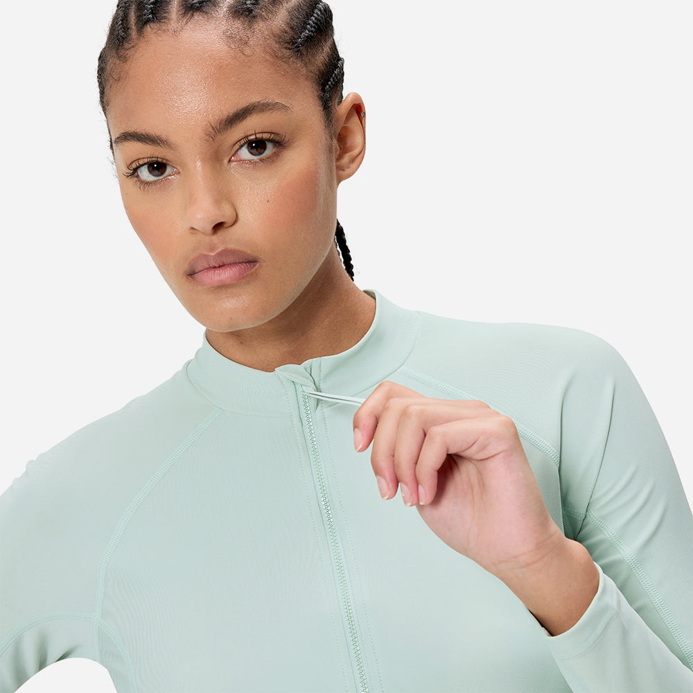 Áo Bơi Chống Nắng Nữ Speedo Long Sleeve Solid Zip - Xanh Mint - Supersports Vietnam