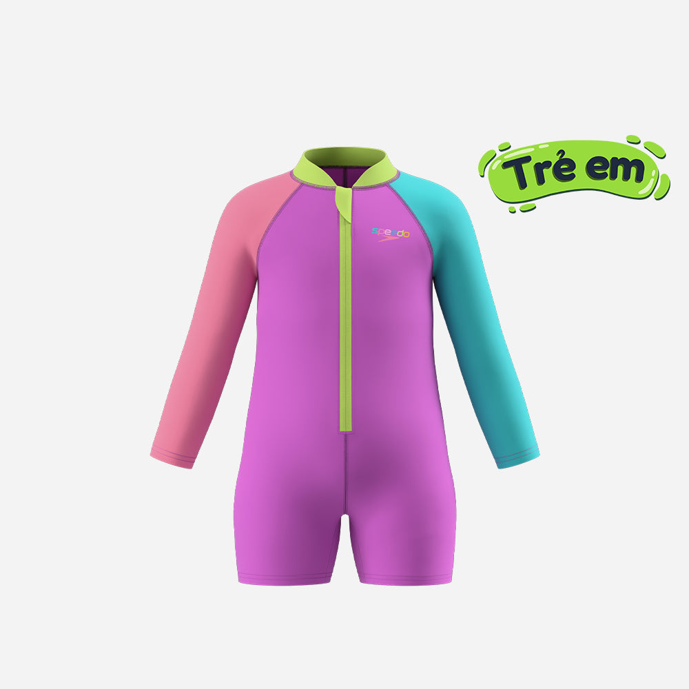 Đồ Bơi Một Mảnh Chống Nắng Trẻ Em Speedo Long Sleeve Colorblock Zip - Hồng - Supersports Vietnam