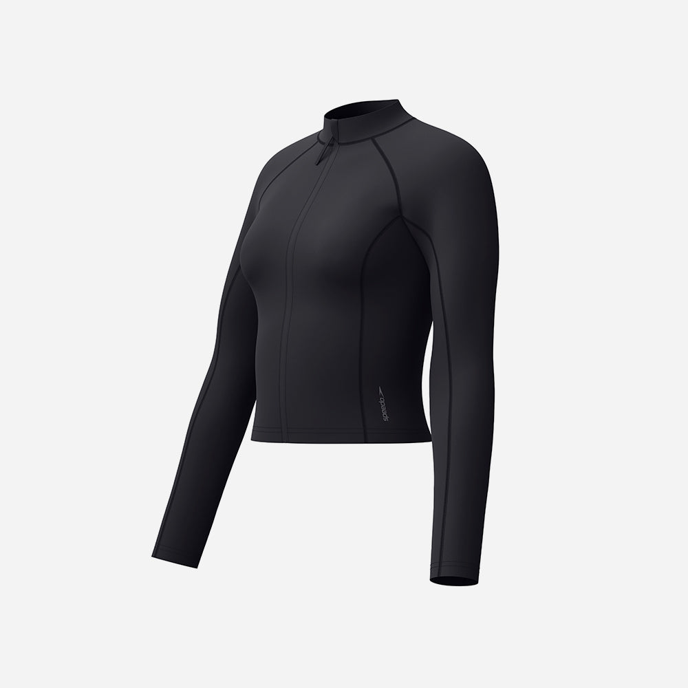 Áo Bơi Chống Nắng Nữ Speedo Long Sleeve Solid Zip (Asia Fit) - Đen - Supersports Vietnam