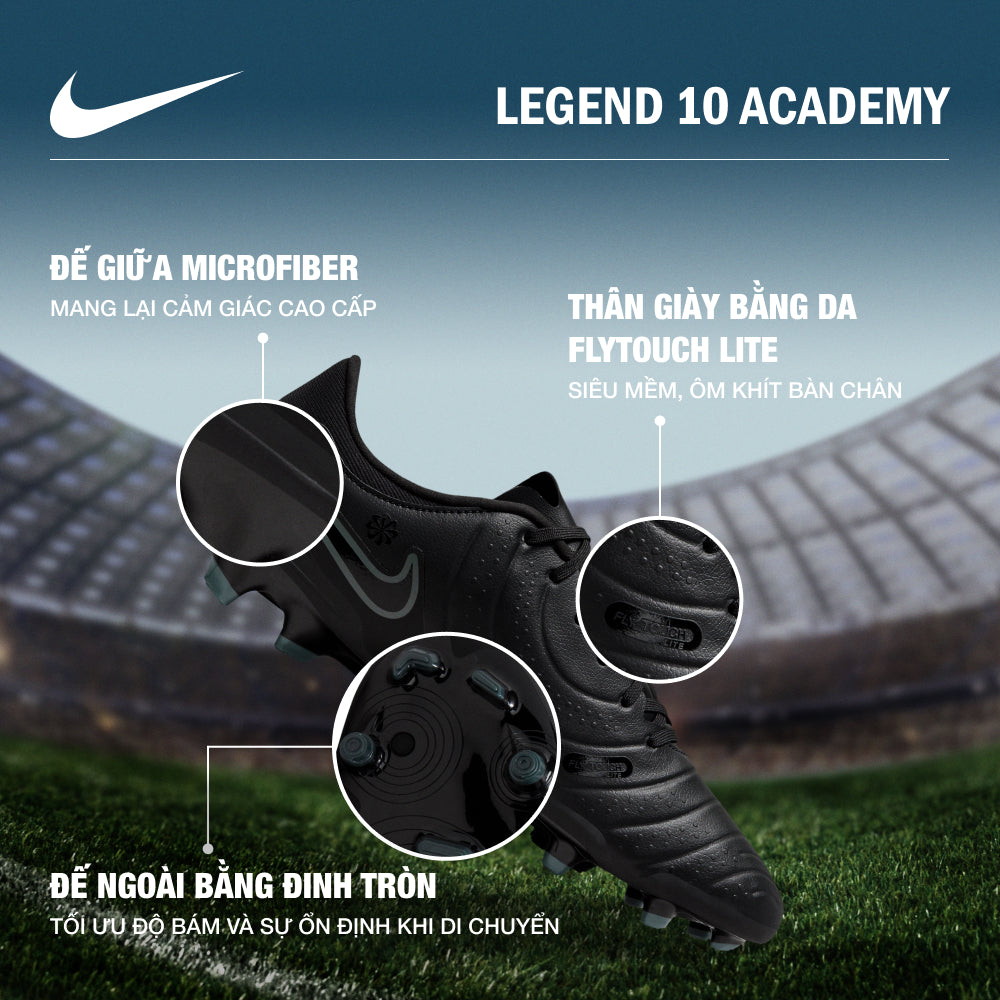 Giày Đá Bóng Dành Cho Sân Cỏ Tự Nhiên Nam Nike Legend 10 Academy - Đen - Supersports Vietnam
