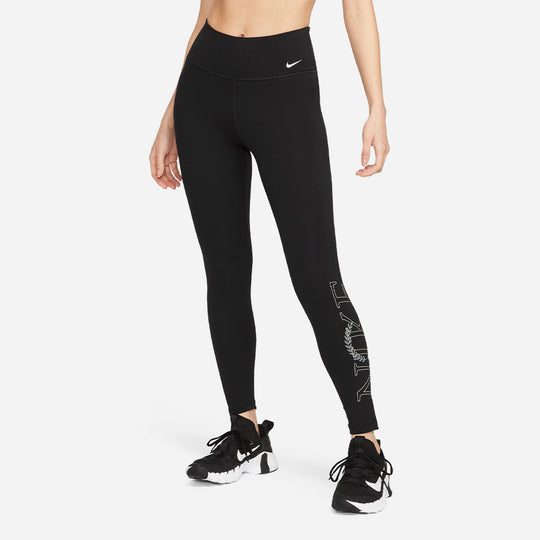 Women's Nike One Mid-Rise Graphic Training Tights - Black