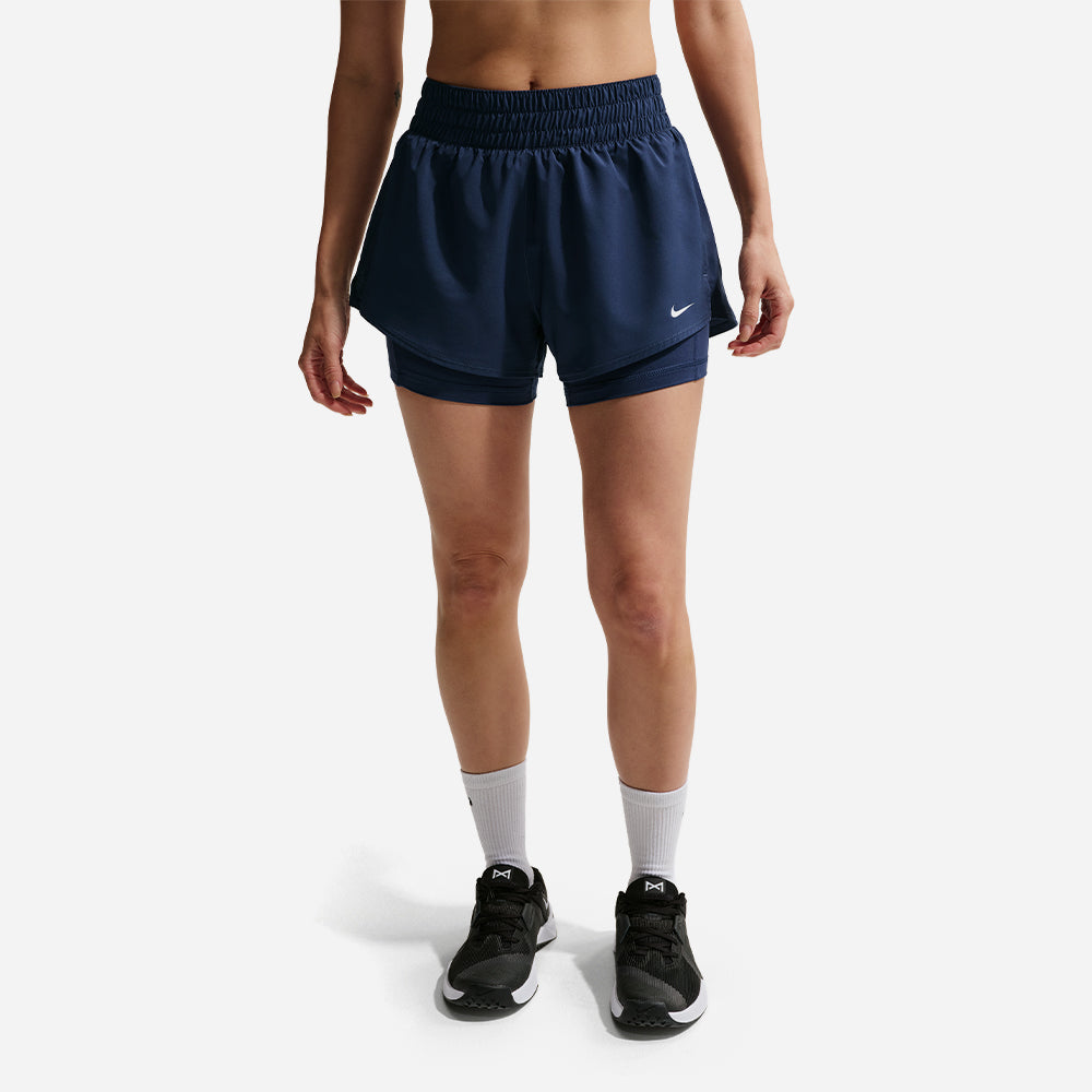 Quần Ngắn Thể Thao Nữ Nike Dri-Fit One Mid-Rise 3 Inch 2-In-1 - Xanh Navy - Supersports Vietnam