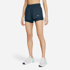 Women's Nike One Dri-Fit Mid-Rise 3In 2N1 Shorts - Navy