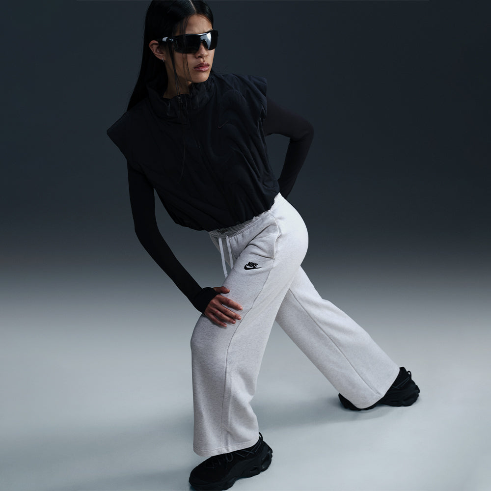 Quần Dài Thể Thao Nữ Nike Sportswear Club Fleece Mid-Rise Wide-Leg - Xám - Supersports Vietnam