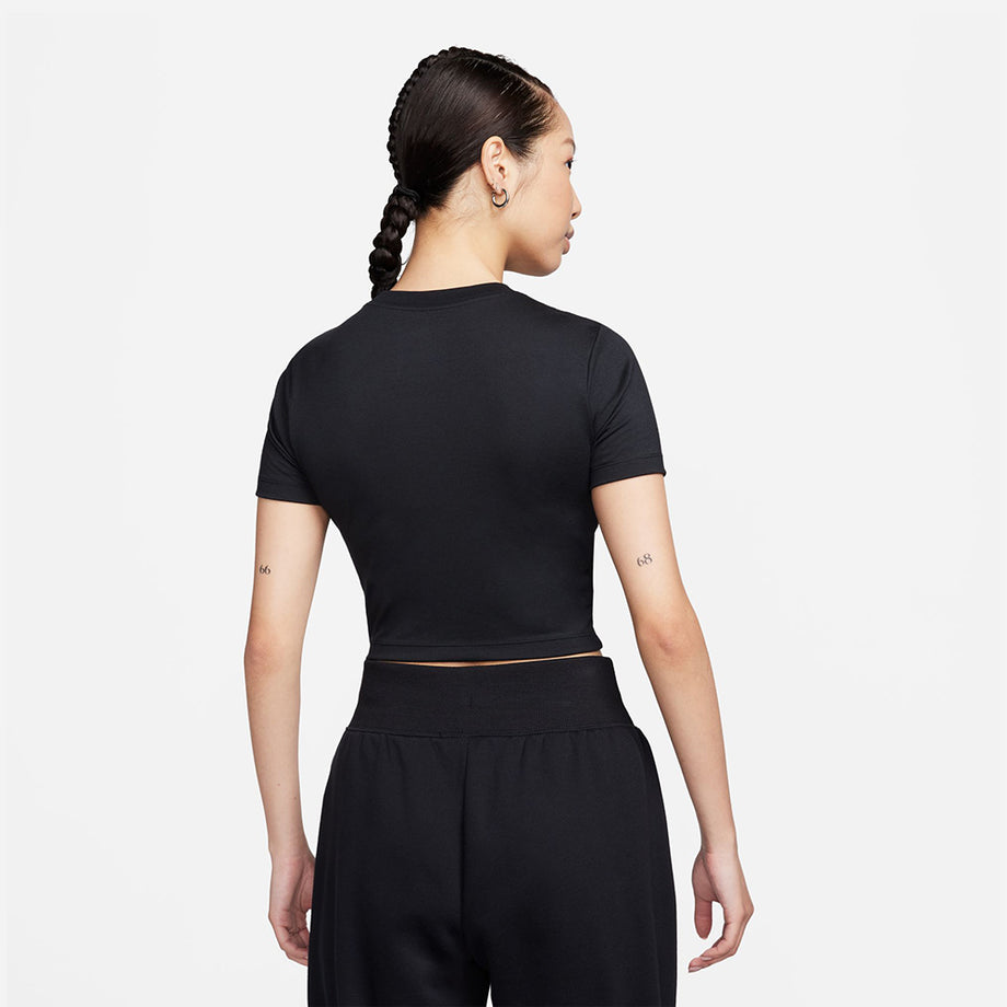 Nike Womens Sportswear Crop Top Shine T-Shirt BV5015-010 Black Gold-Size  Medium