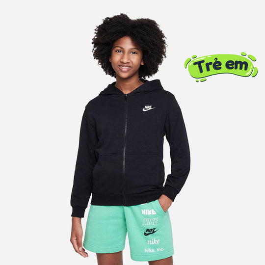 Kids' Nike Club Fleece Older French Terry Full-Zip Jacket - Black
