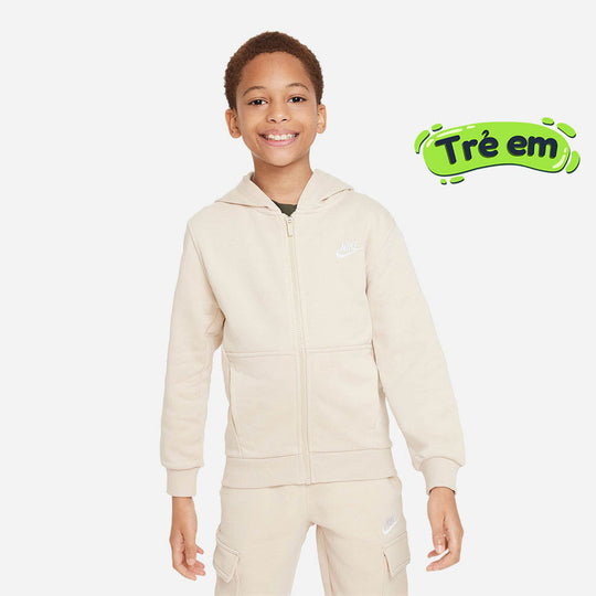Kids' Nike Club Fleece Older French Terry Full-Zip Jacket - Beige