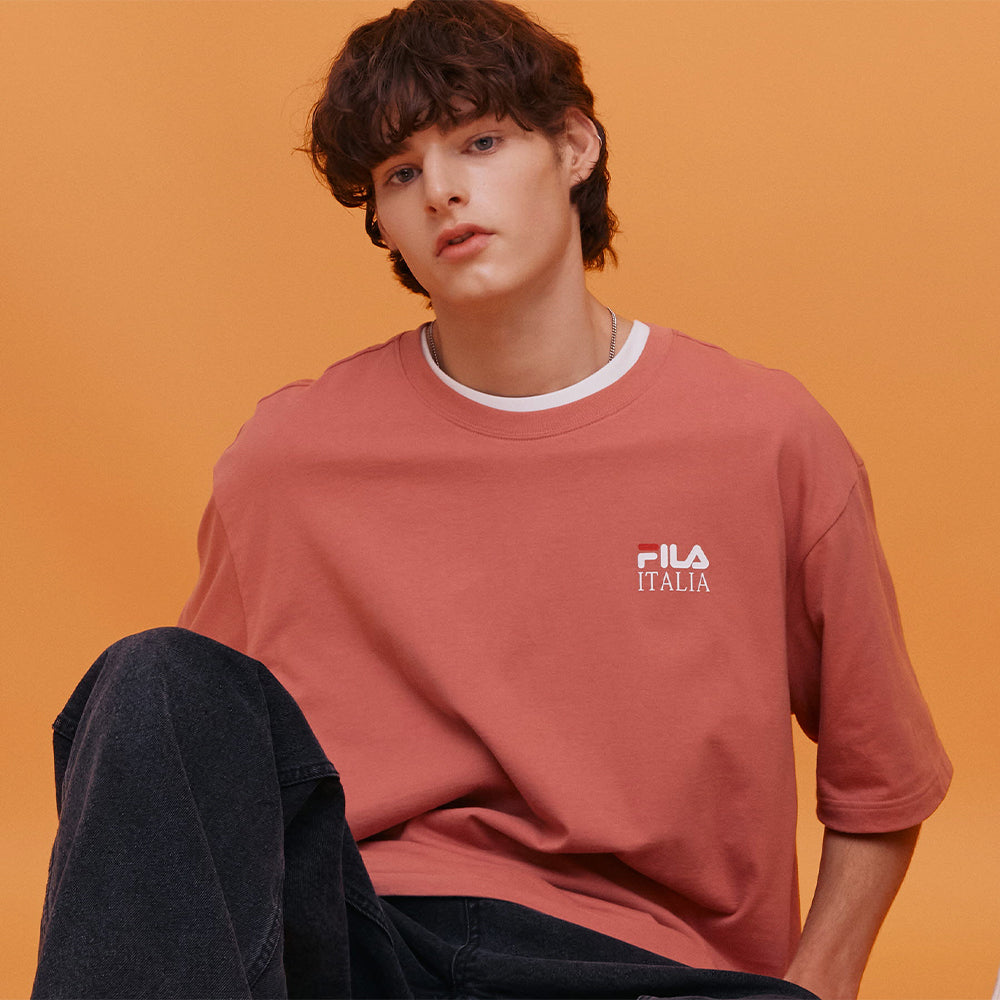 Áo Thun Tay Ngắn Unisex Fila Linear Italy Basic Loose Fit Short Sleeve - Hồng - Supersports Vietnam