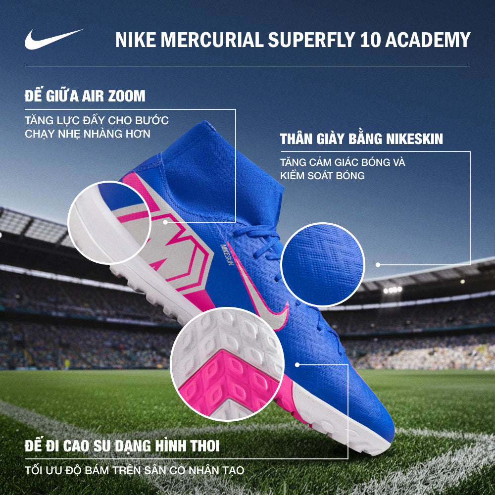 Giày Đá Bóng Sân Cỏ Nhân Tạo Nam Nike Mercurial Superfly 10 Academy Tf - Xanh Dương - Supersports Vietnam