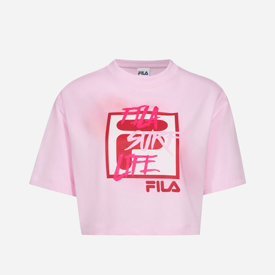 Women's Fila Logo Printed Crop-Top - Pink