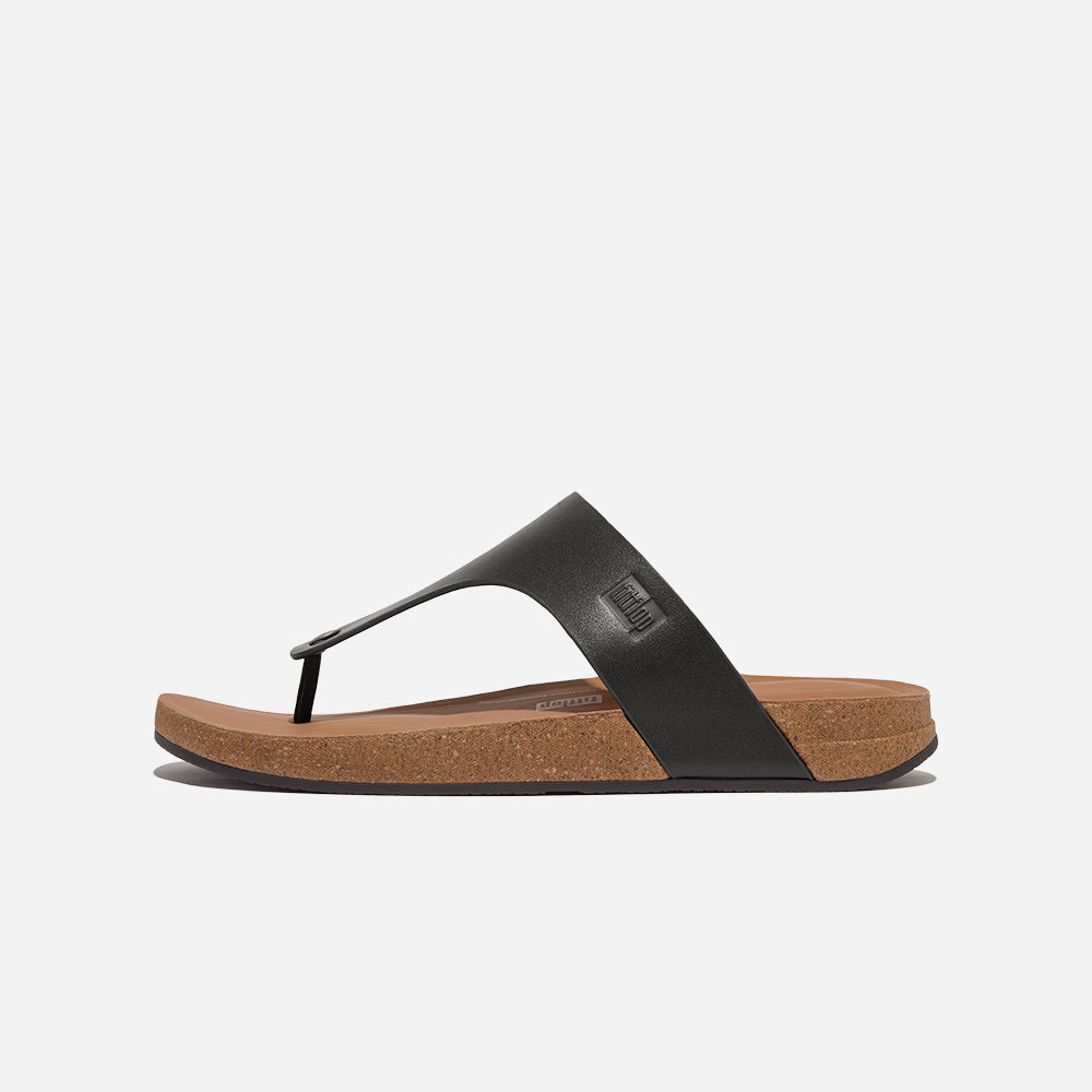 Giày Sandal Nam Fitflop Iqushion Leather Toe-Post - Đen - Supersports Vietnam