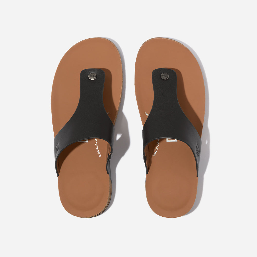 Giày Sandal Nam Fitflop Iqushion Leather Toe-Post - Đen - Supersports Vietnam