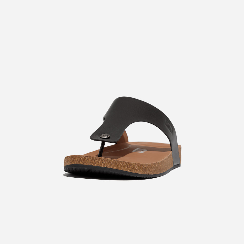 Giày Sandal Nam Fitflop Iqushion Leather Toe-Post - Đen - Supersports Vietnam