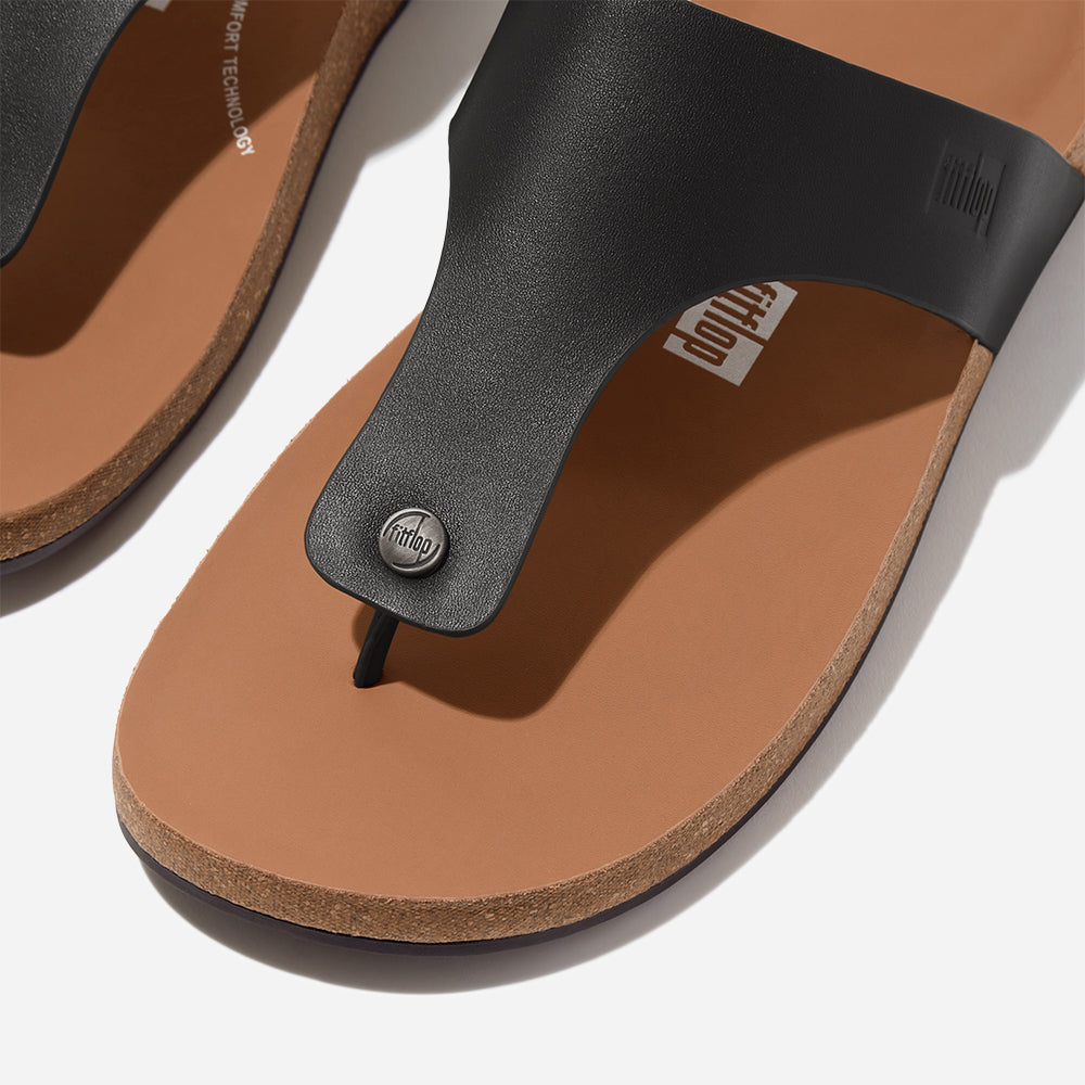 Giày Sandal Nam Fitflop Iqushion Leather Toe-Post - Đen - Supersports Vietnam