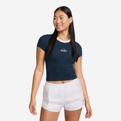 Áo Thun Nữ Nike Asw Chill Knit Slim Cropped - Xanh Navy