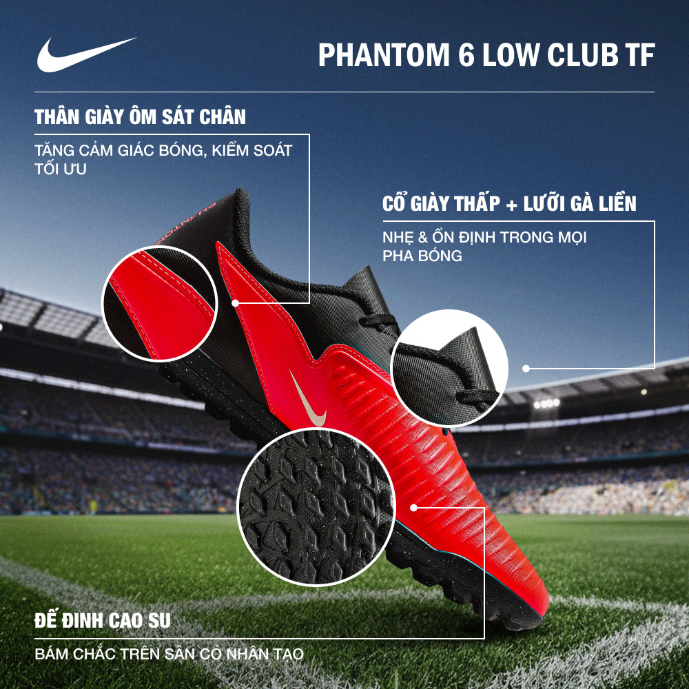 Giày Đá Bóng Sân Cỏ Nhân Tạo Nam Nike Phantom 6 Low Club TF - Đỏ - Supersports Vietnam