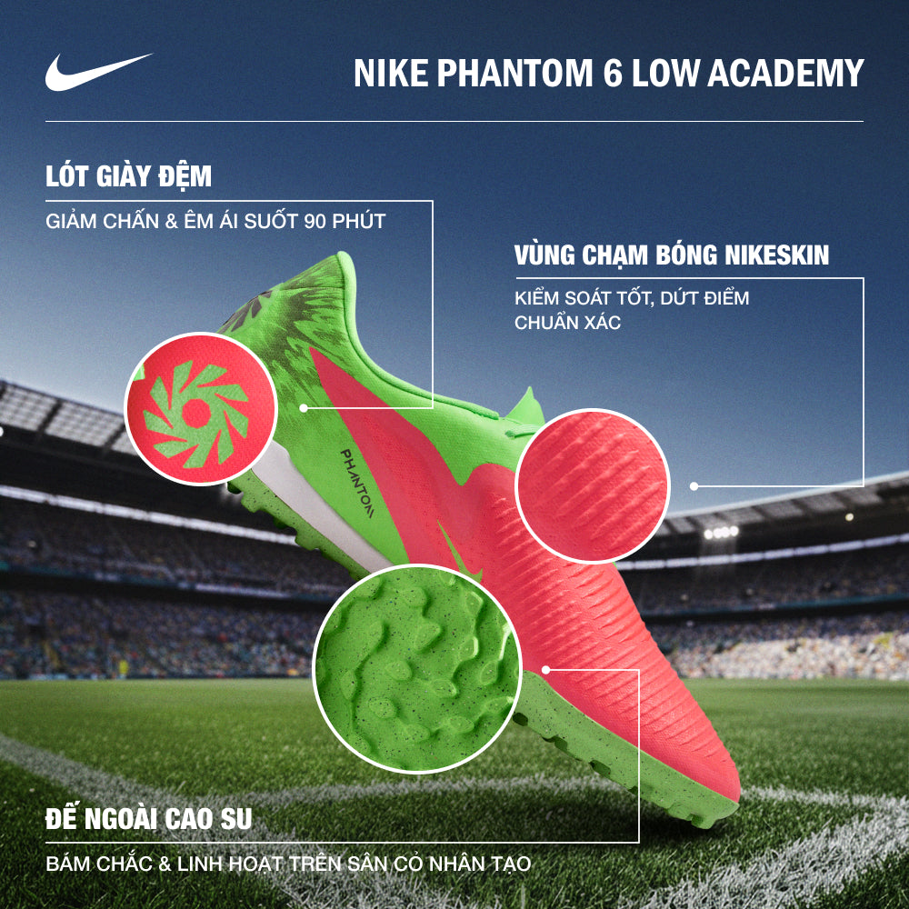 Giày Đá Bóng Sân Cỏ Nhân Tạo Nam Nike Phantom 6 Low Academy "Erling Haaland" Tf - Xanh Lá - Supersports Vietnam