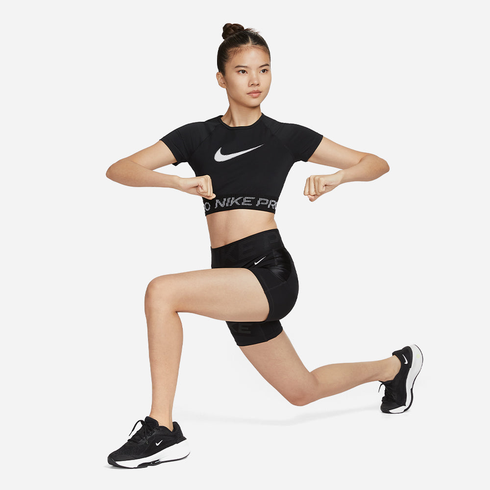 Áo Crop-Top Nữ Nike Pro Dri-Fit Short-Sleeve Graphic - Đen - Supersports Vietnam