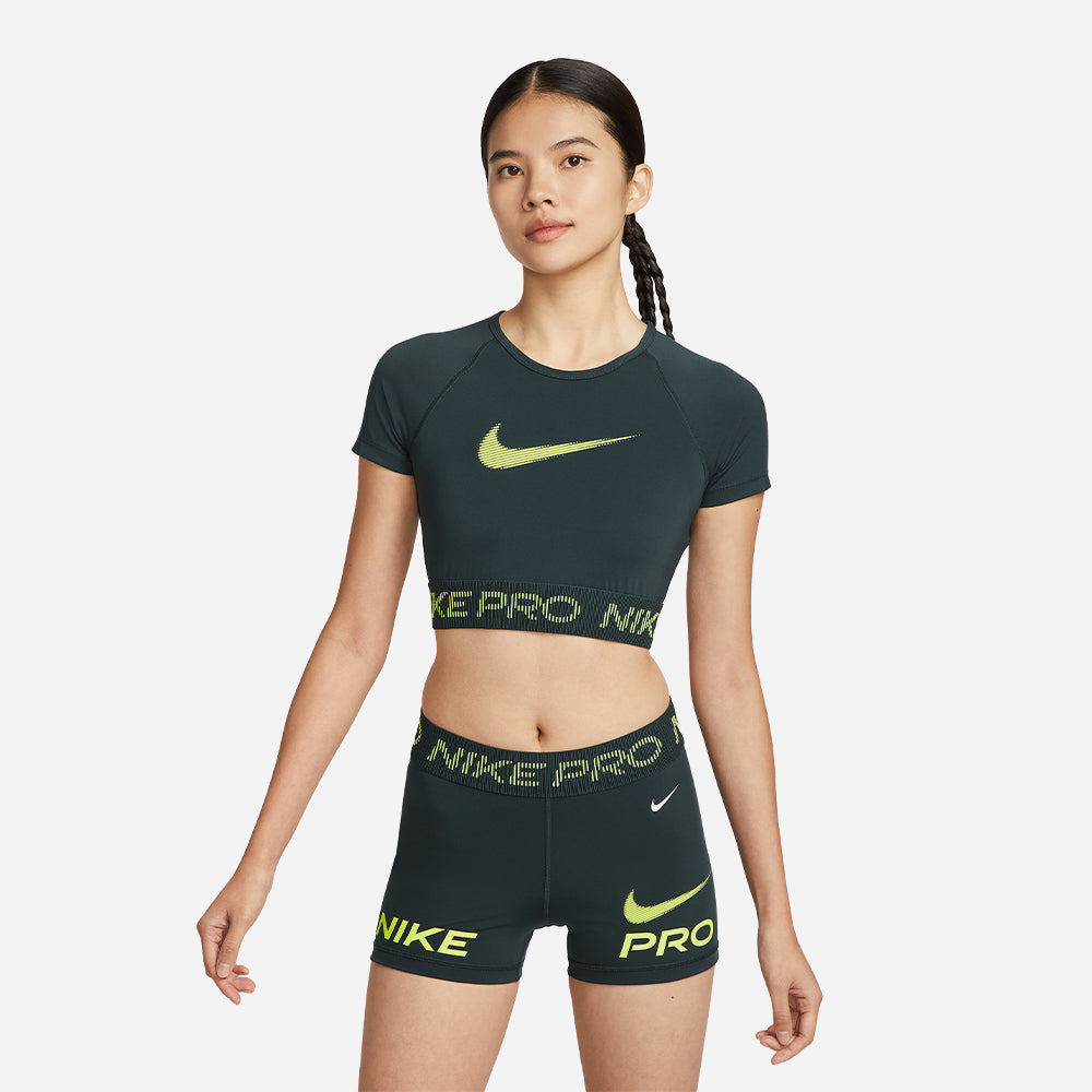 Áo Crop-Top Nữ Nike Pro Dri-Fit Short-Sleeve Graphic - Xanh Lá - Supersports Vietnam