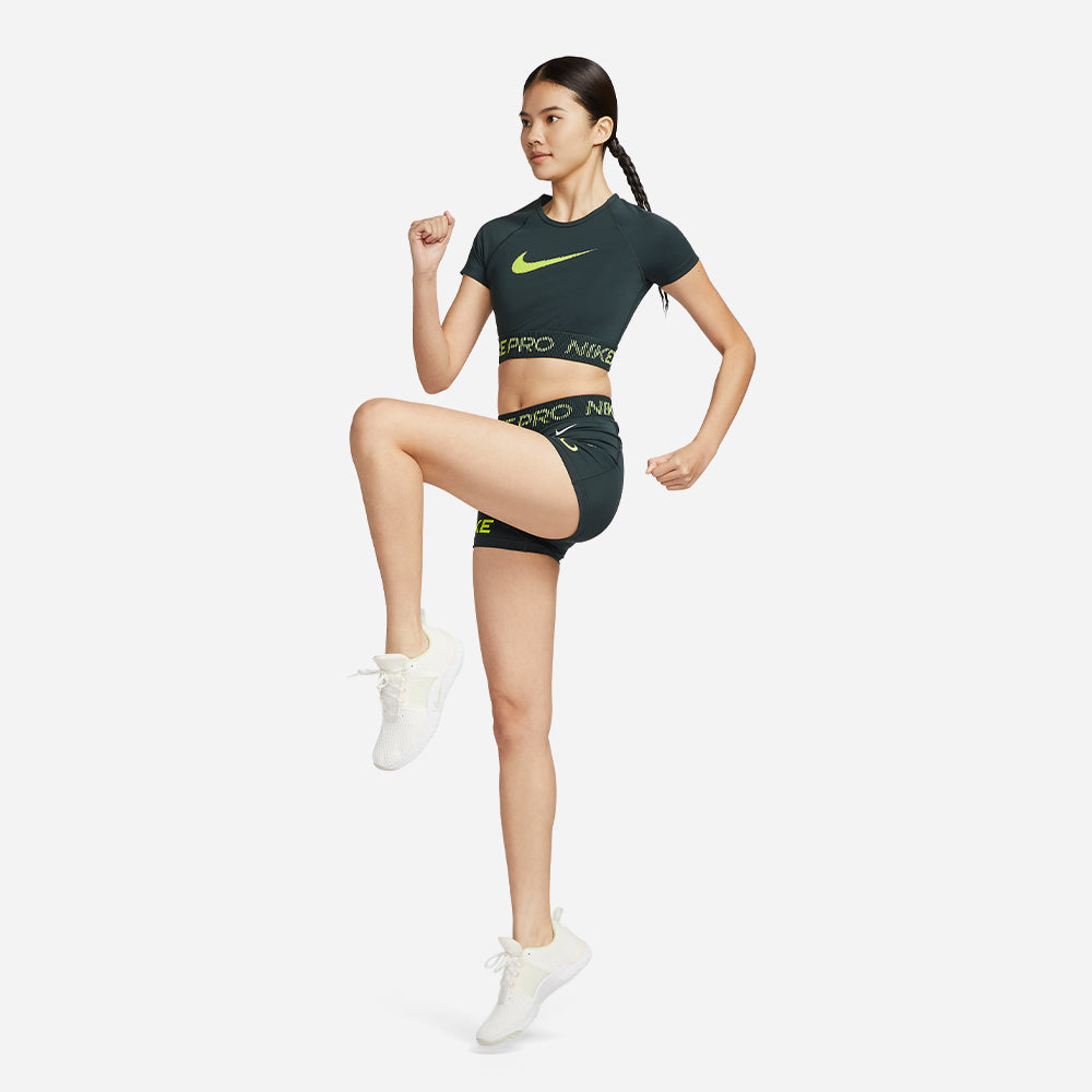 Áo Crop-Top Nữ Nike Pro Dri-Fit Short-Sleeve Graphic - Xanh Lá - Supersports Vietnam