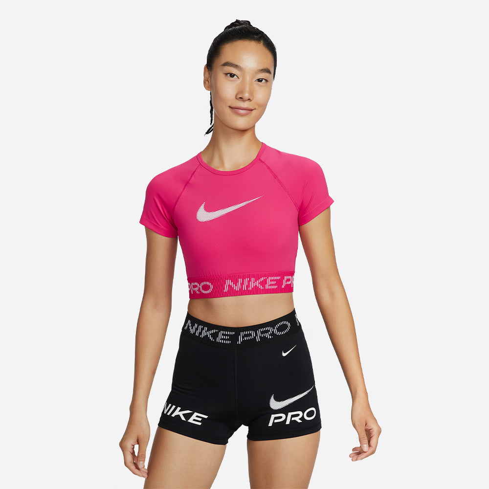 Áo Crop-Top Nữ Nike Pro Dri-Fit Short-Sleeve Graphic - Hồng - Supersports Vietnam