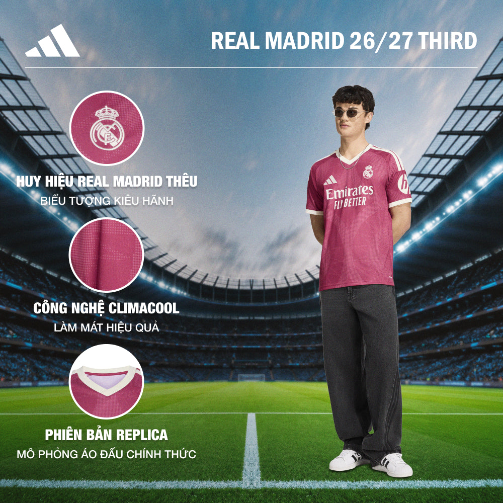Áo Đá Bóng Nam Adidas Sân Thứ Ba Real Madrid 26/27 Replica - Hồng - Supersports Vietnam