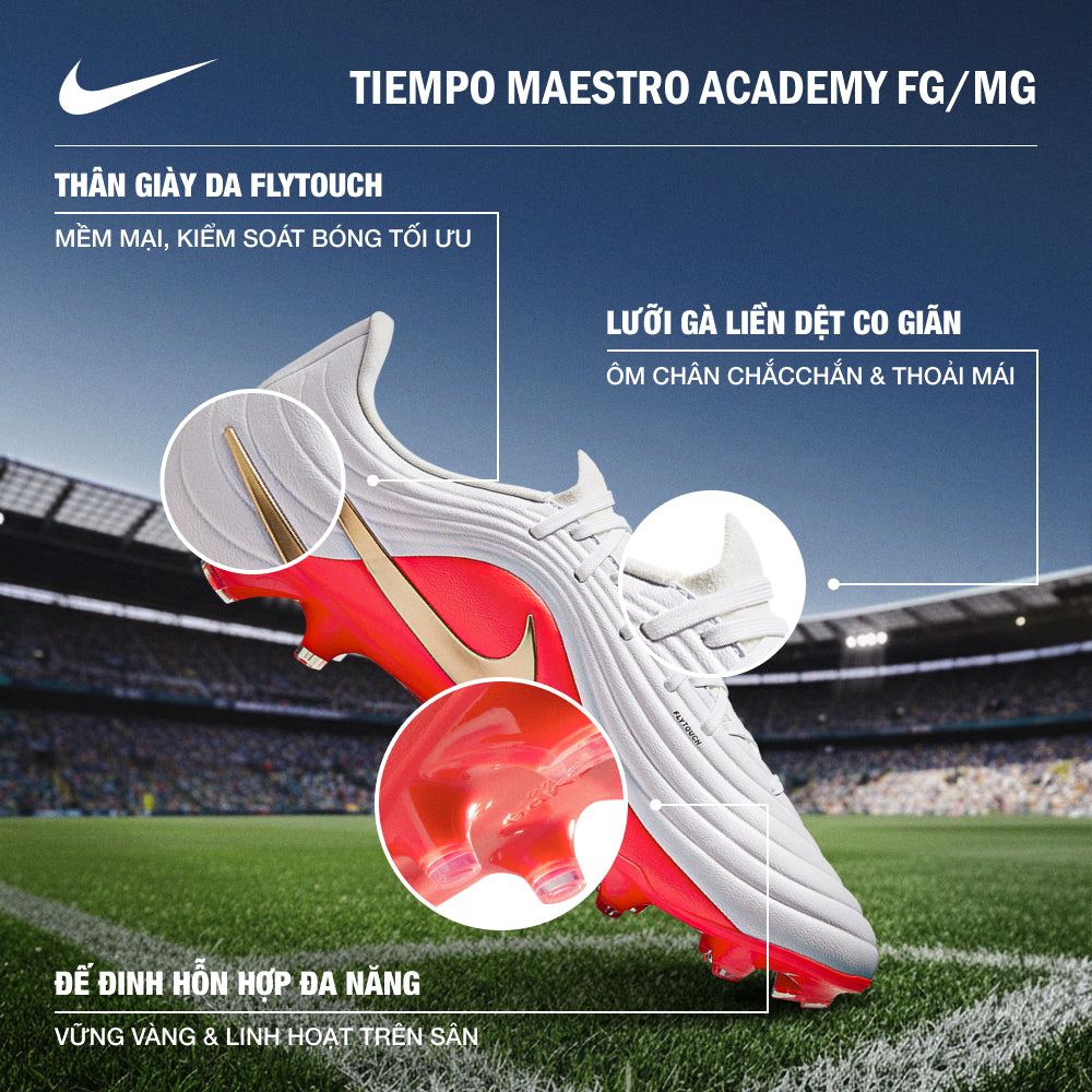 Giày Đá Bóng Sân Cỏ Tự Nhiên Nam Nike Tiempo Maestro Academy FG Mg - Trắng - Supersports Vietnam