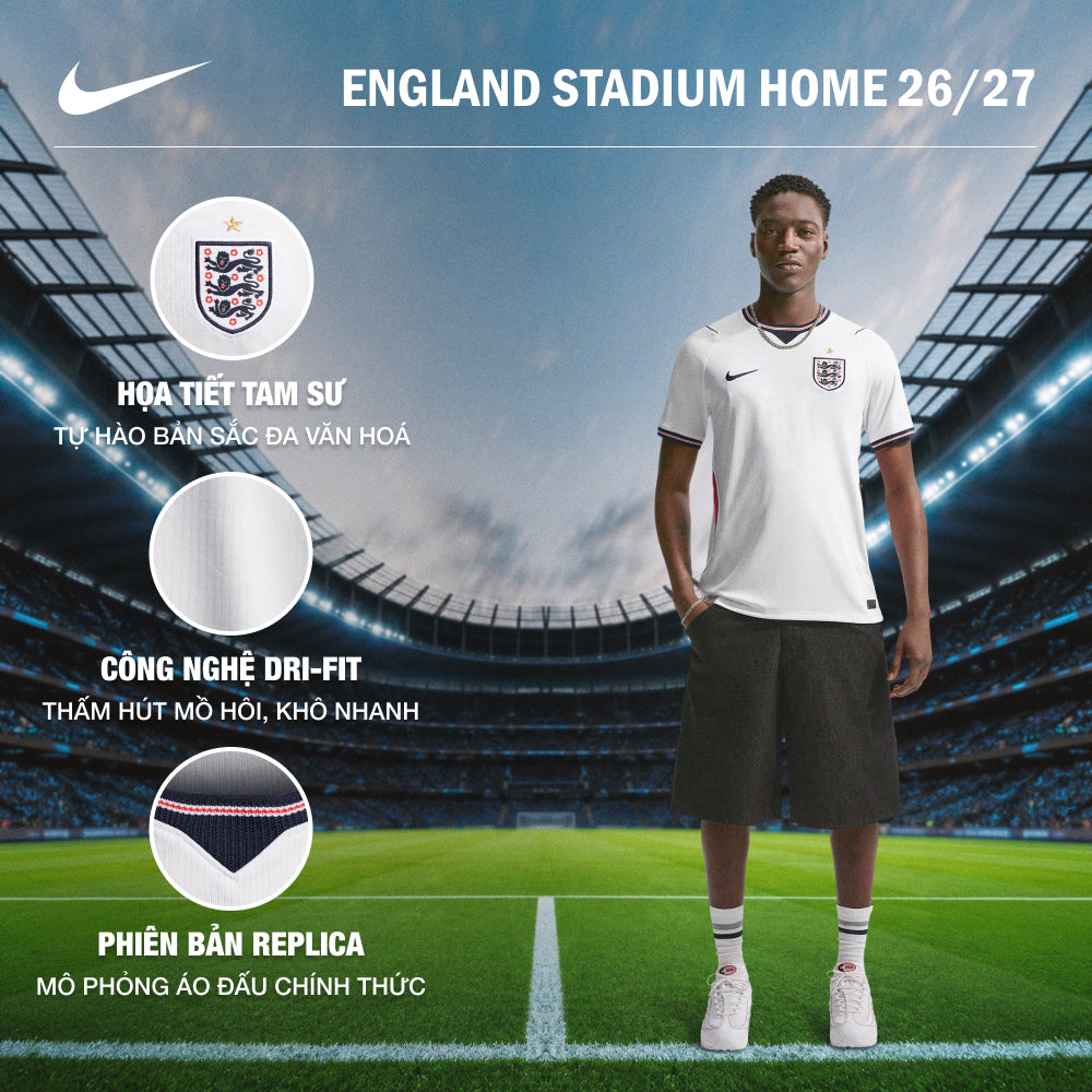 Áo Đá Bóng Nam Nike Dri-Fit England Stadium Sân Nhà 26 Replica - Trắng - Supersports Vietnam