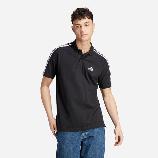 Men's Adidas Essentials Piqué Embroidered 3-Stripes Polo Shirt - Black