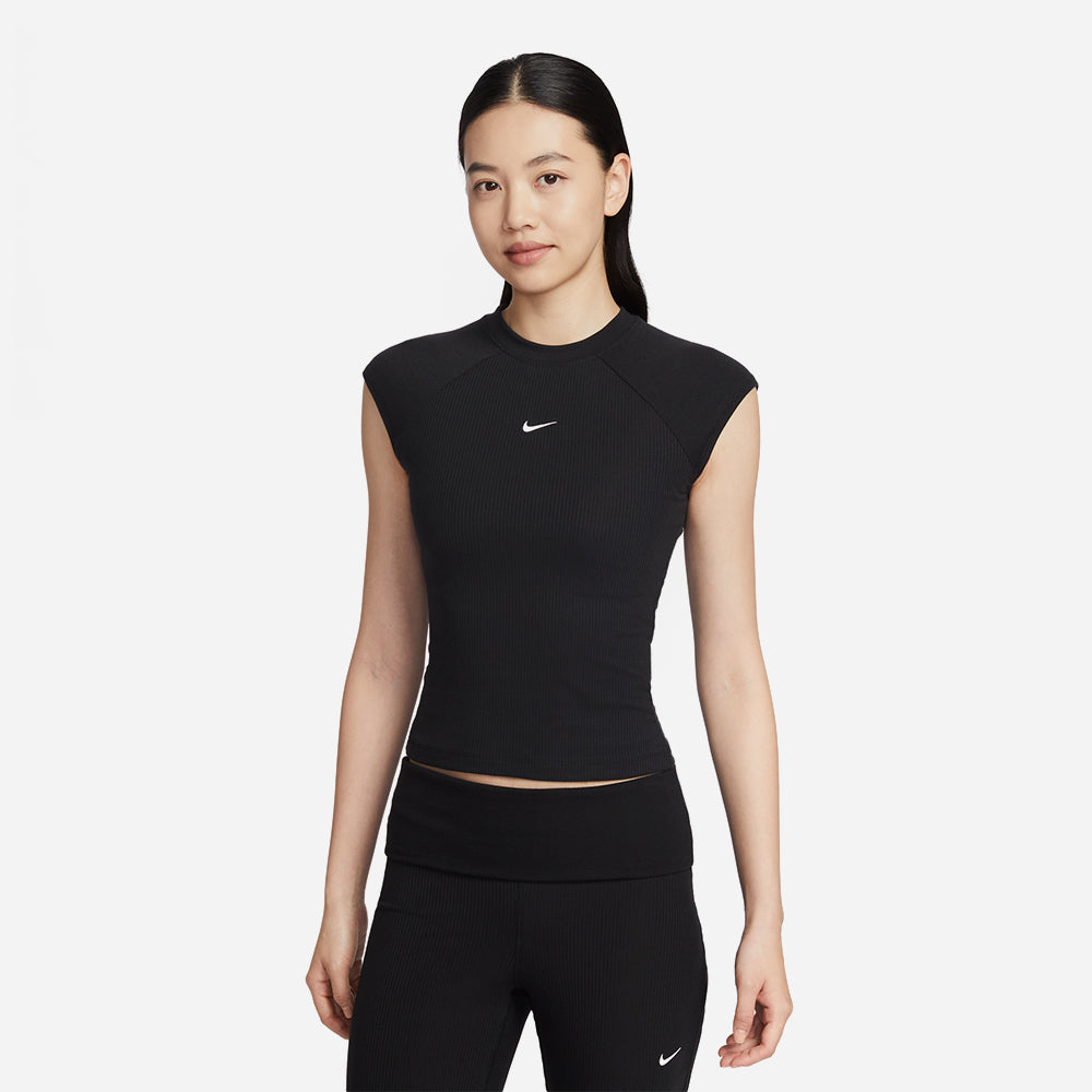 Áo Thun Nữ Nike Chill Knit Rib Short-Sleeve - Đen - Supersports Vietnam