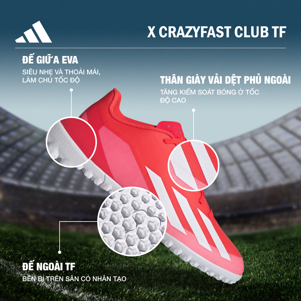 Giày Đá Bóng Unisex Adidas X Crazyfast Club Turf (Dành Cho Sân Cỏ Nhân Tạo) - Đỏ - Supersports Vietnam