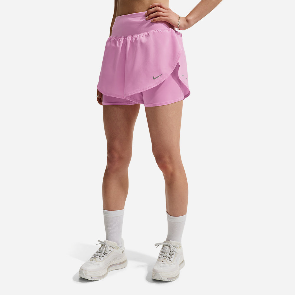 Quần Ngắn Thể Thao Nữ Nike Flow Dri-Fit High-Waisted 2-In-1 - Hồng - Supersports Vietnam