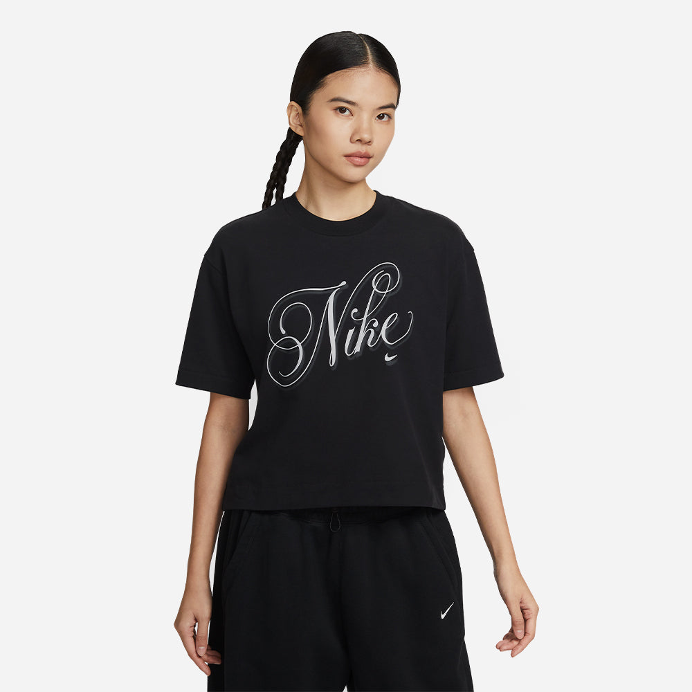 Áo Thun Nữ Nike Sportswear Boxy Script Oversized Short-Sleeve - Đen - Supersports Vietnam