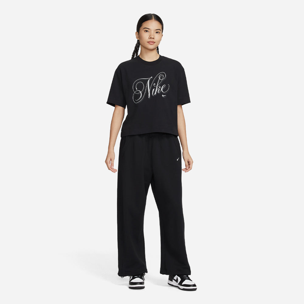 Áo Thun Nữ Nike Sportswear Boxy Script Oversized Short-Sleeve - Đen - Supersports Vietnam