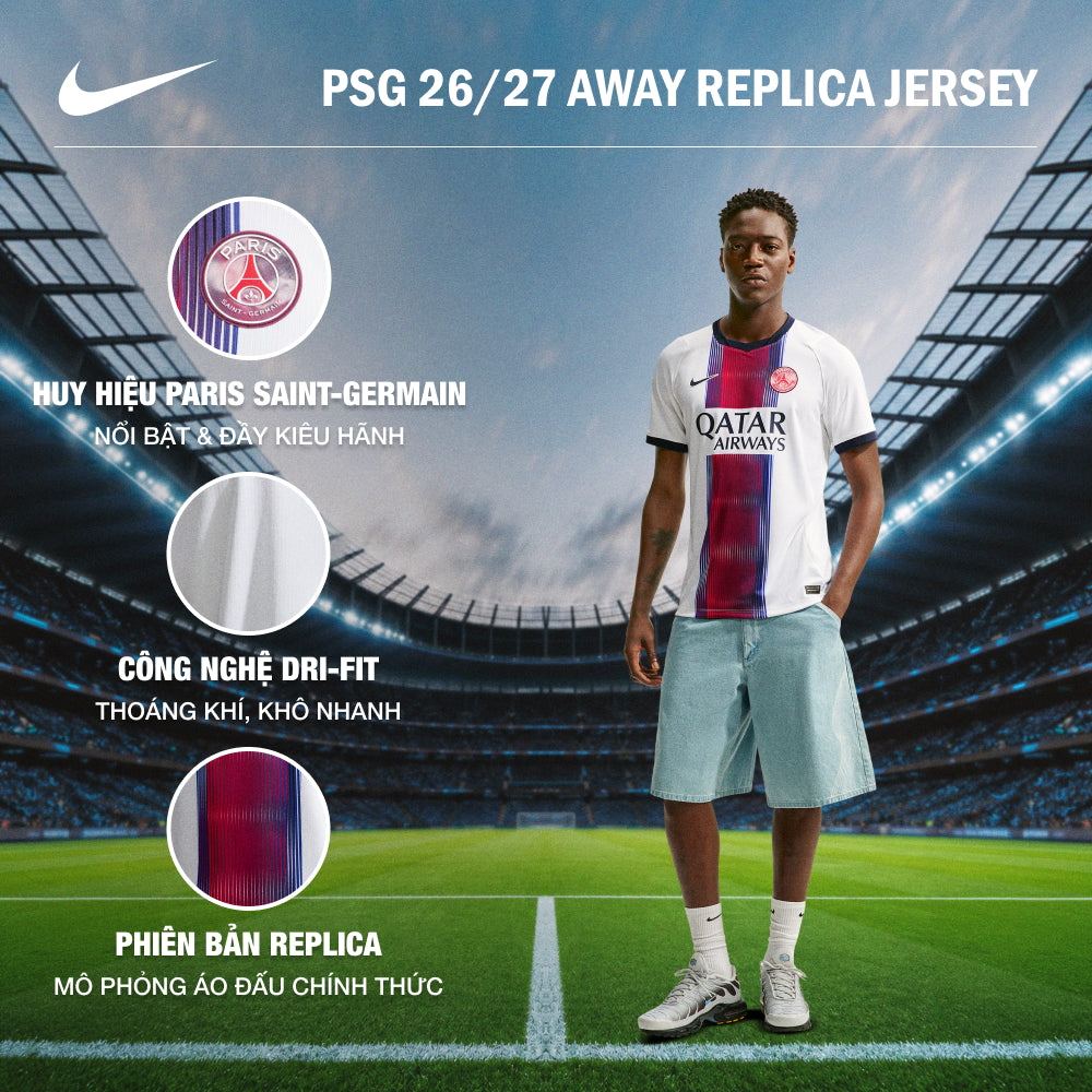 Áo Đá Bóng Nam Nike Sân Khách Paris Saint-Germain (Psg) Dri-Fit Stadium 26/27 - Trắng - Supersports Vietnam