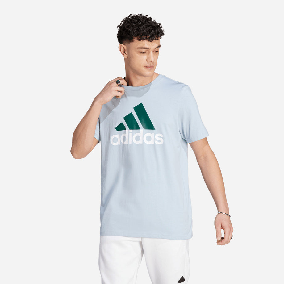 Men s Adidas Essentials Single Jersey Big Logo T Shirt Blue