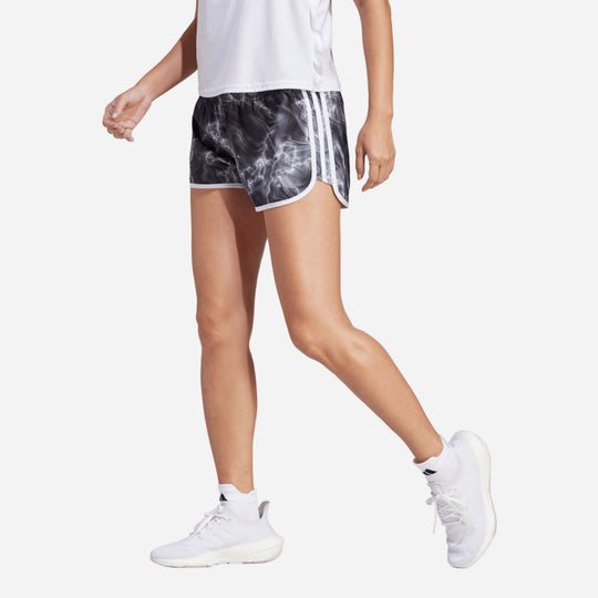 Women's Adidas Marathon 20 Allover Print Performanceormance Shorts - Black