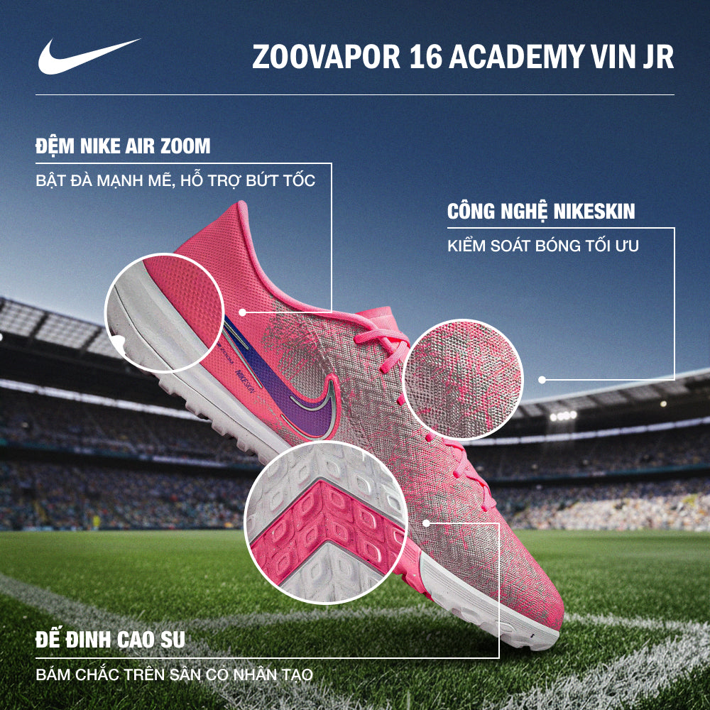 Giày Đá Bóng Sân Cỏ Nhân Tạo Nam Nike Zoovapor 16 Academy Vin Jr - Hồng - Supersports Vietnam