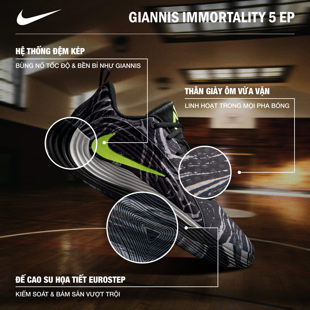 Giày Bóng Rổ Nam Nike Giannis Immortality 5 EP - Đen - Supersports Vietnam