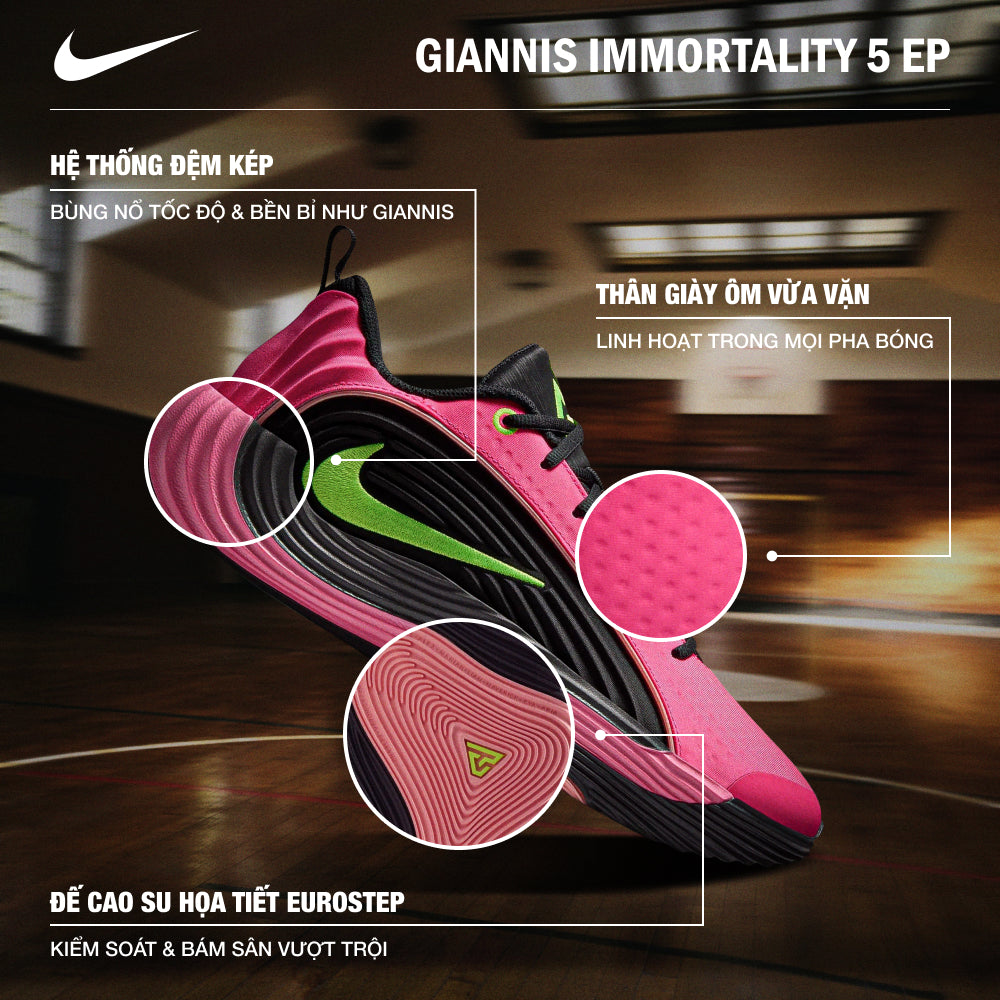 Giày Bóng Rổ Nam Nike Giannis Immortality 5 EP - Hồng - Supersports Vietnam