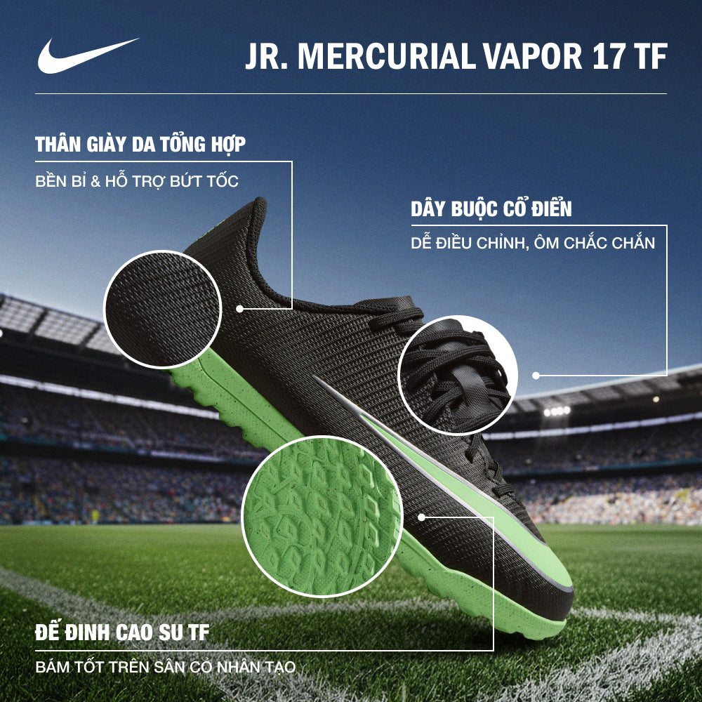 Giày Đá Bóng Sân Cỏ Nhân Tạo Trẻ Em Nike Jr. Mercurial Vapor 17 Club - Đen - Supersports Vietnam