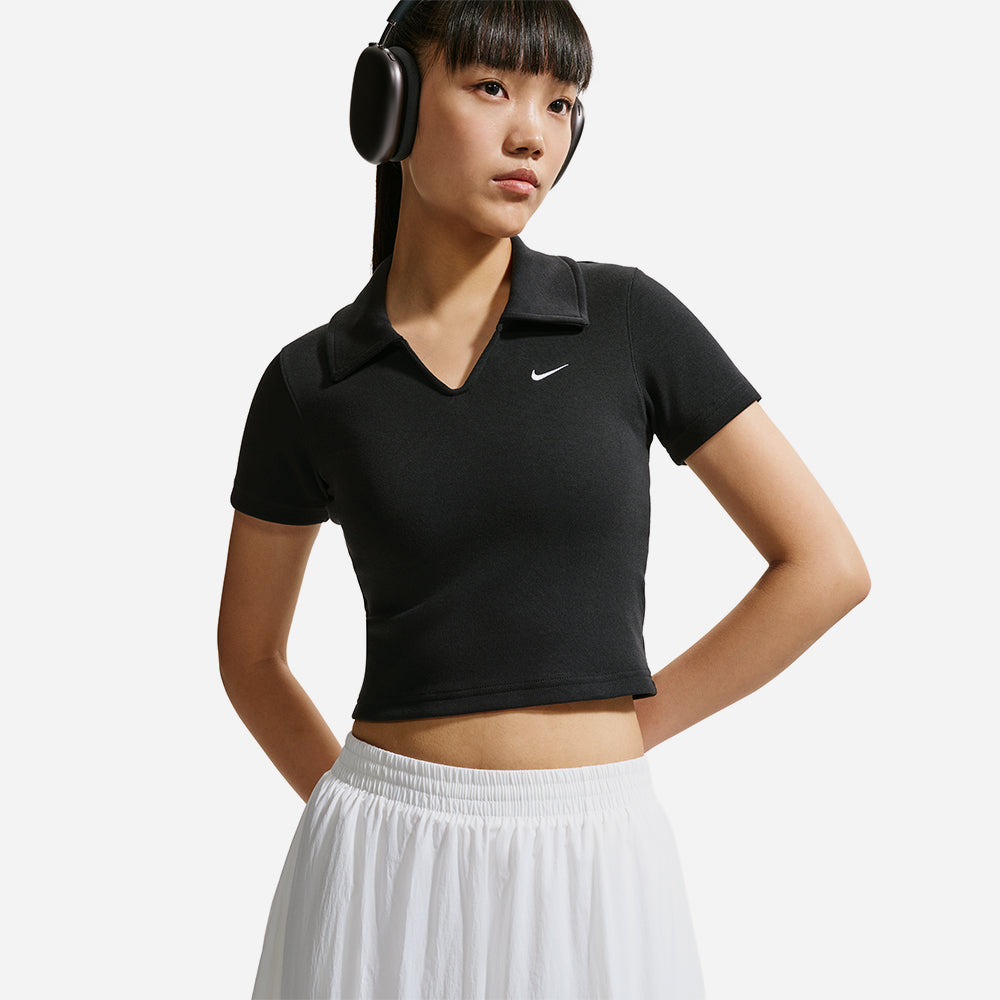 Áo Polo Nữ Nike Sportswear Essential Short Sleeve Cropped - Đen - Supersports Vietnam