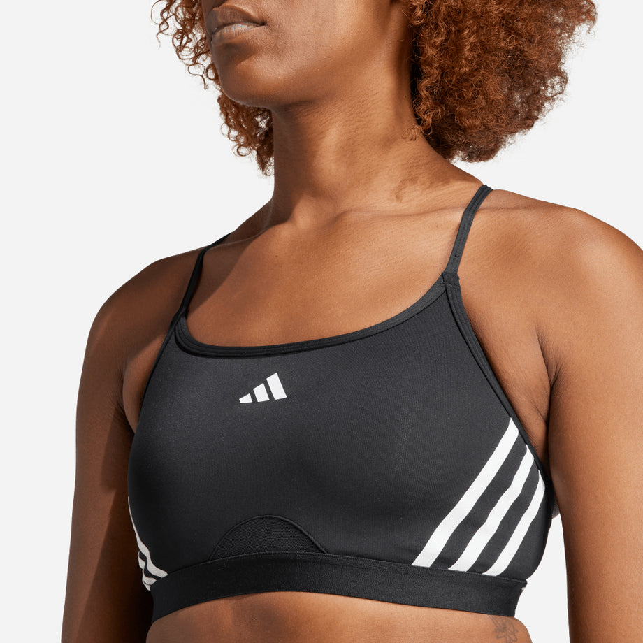 adidas Aeroreact Training Light Support 3-Stripes Sports Bra, Black/White,  XS