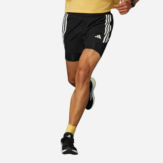 Men's Adidas Own The Run 3-Stripes 2-In-1 Shorts - Black