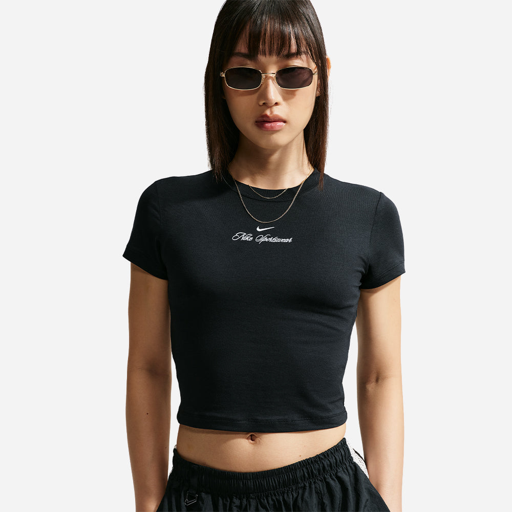Áo Crop-Top Nữ Nike Sportswear Chill Knit Slim - Đen - Supersports Vietnam