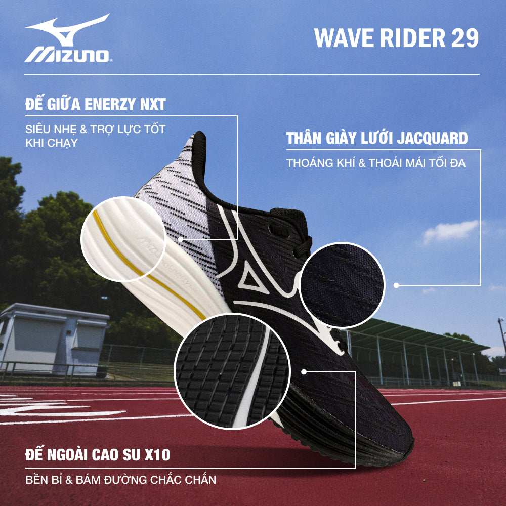 Giày Chạy Bộ Unisex Mizuno Wave Rider 29 - Đen - Supersports Vietnam
