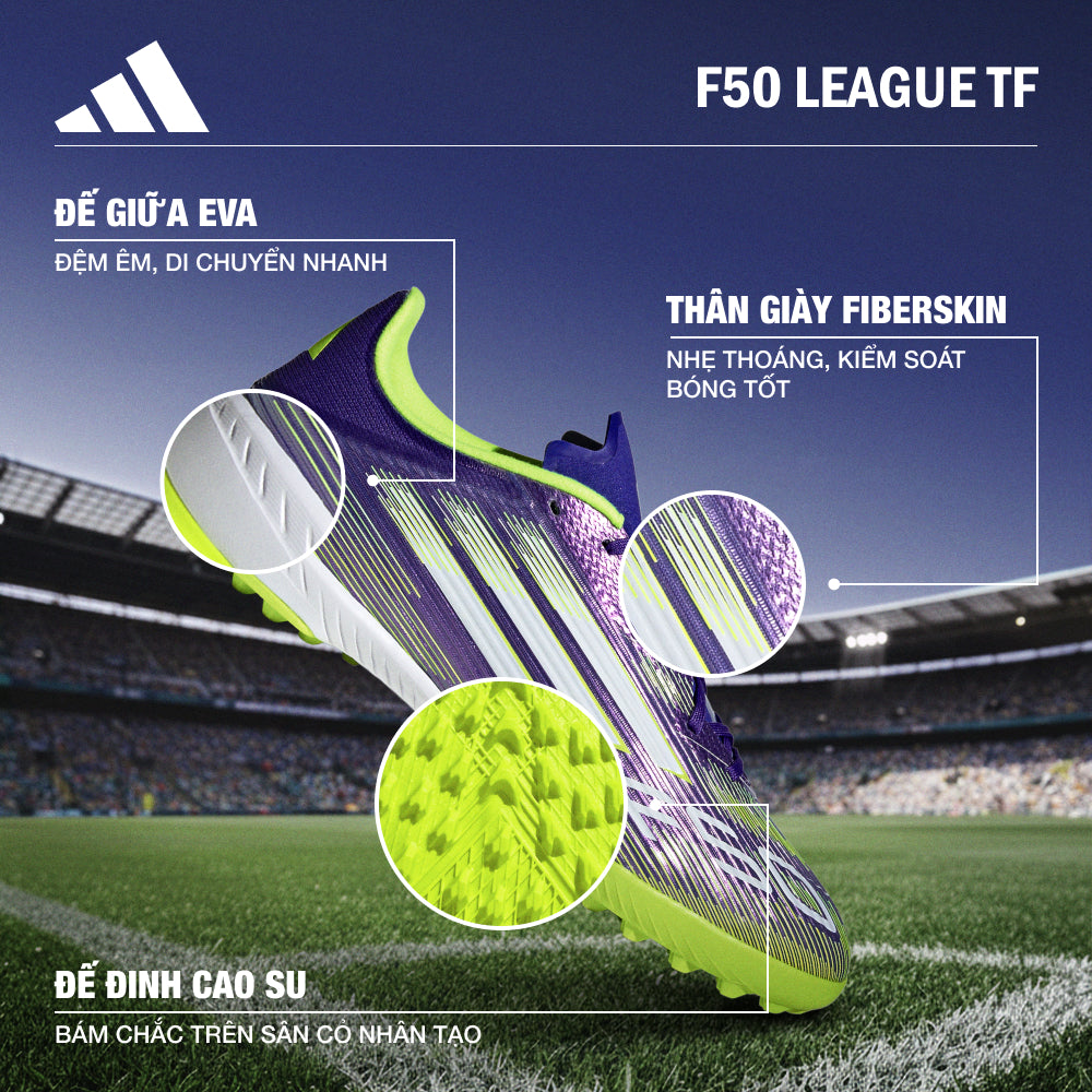 Giày Đá Bóng Sân Cỏ Nhân Tạo Nam Adidas F50 League - Tím - Supersports Vietnam
