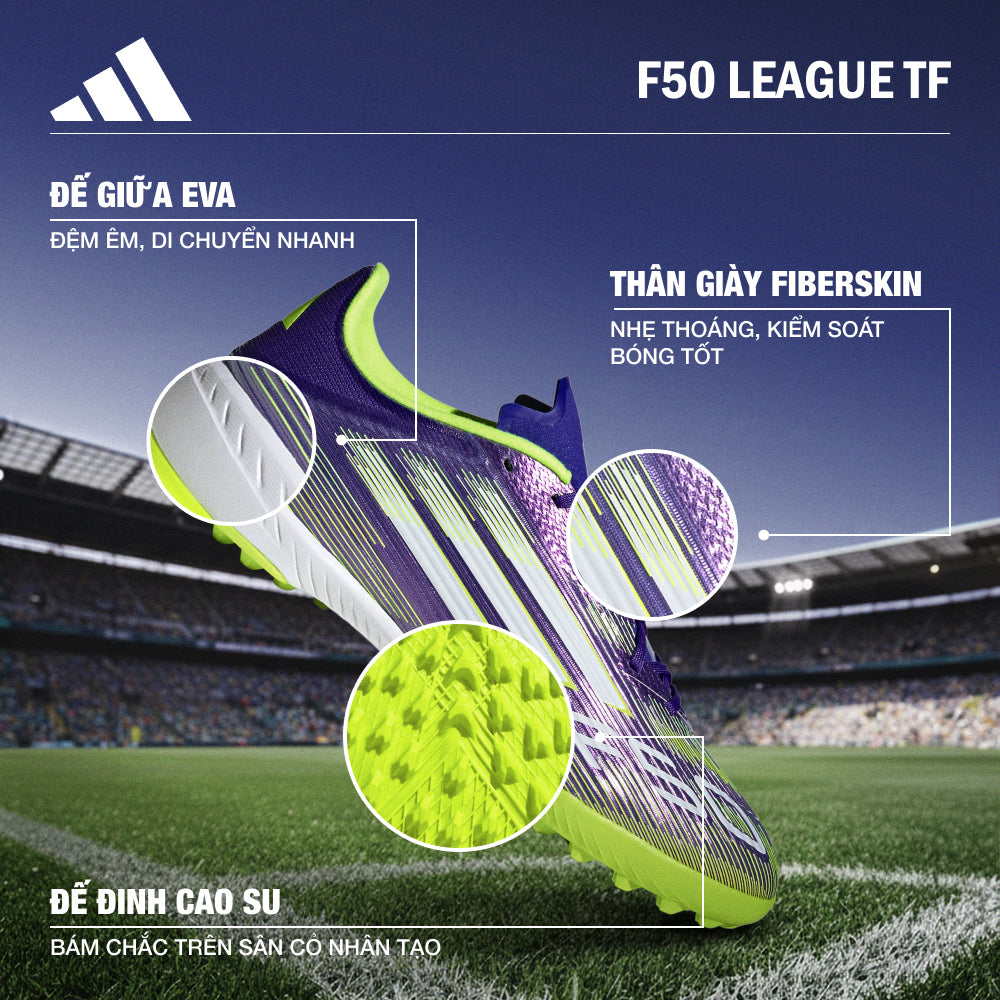 Giày Đá Bóng Sân Cỏ Nhân Tạo Nam Adidas F50 League - Tím - Supersports Vietnam